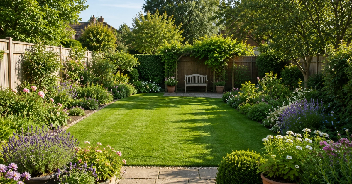 A beautifully mowed green lawn